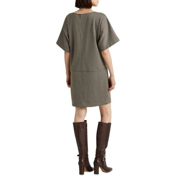 Lauren Ralph Lauren Large Petite Buckle Trim Jacquard Shift Dress in Brown - Picture 9 of 10